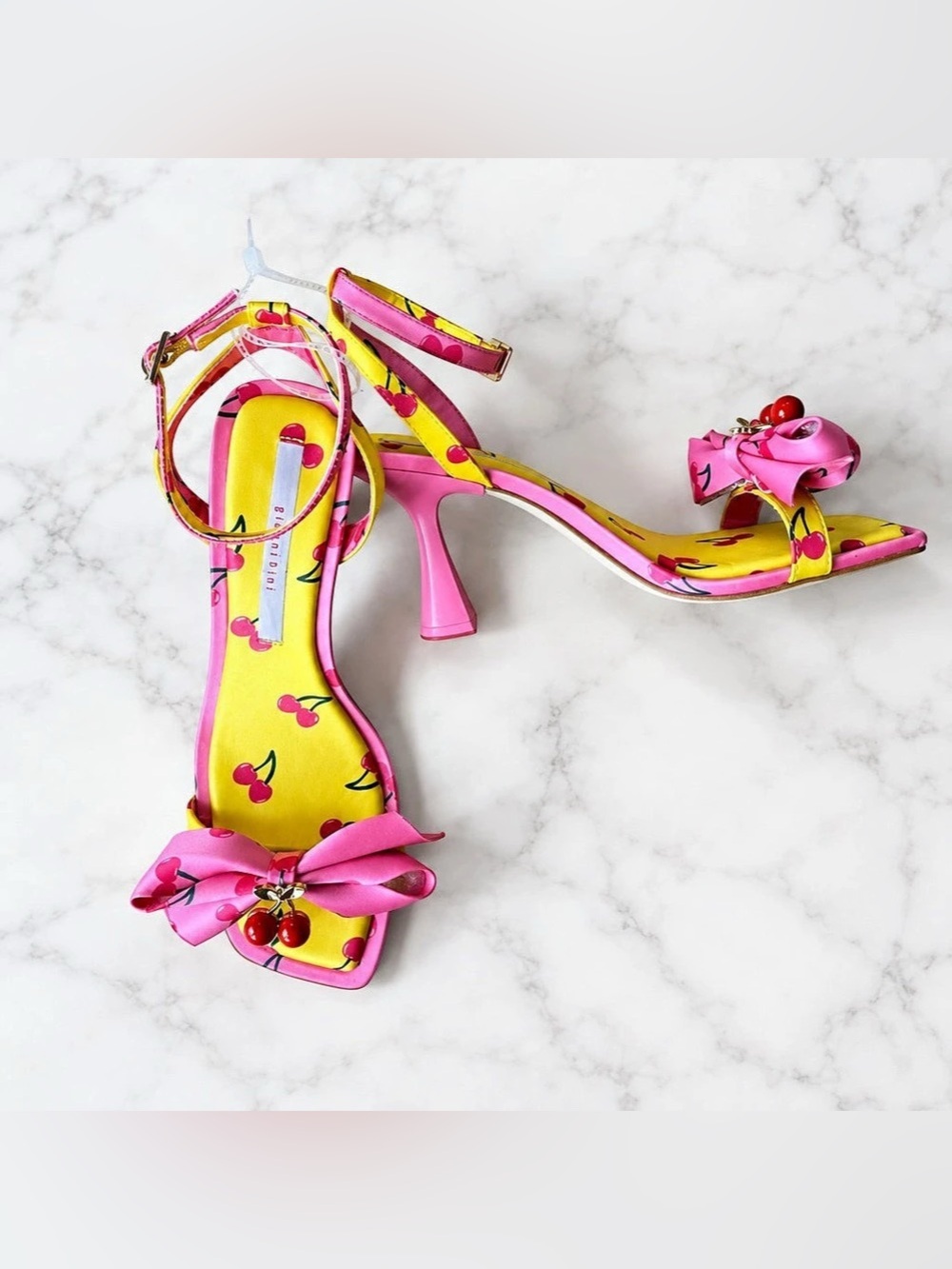 Gianni Bini Ransley Two Cherry Satin Bow Dress Sandals Cherry Print Bow Heels in